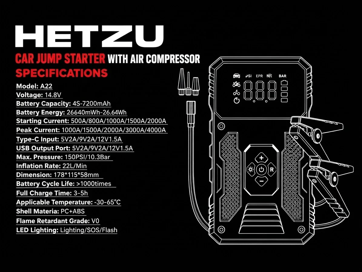 Especificaciones técnicas del arrancador HETZU Start 10, modelo A22